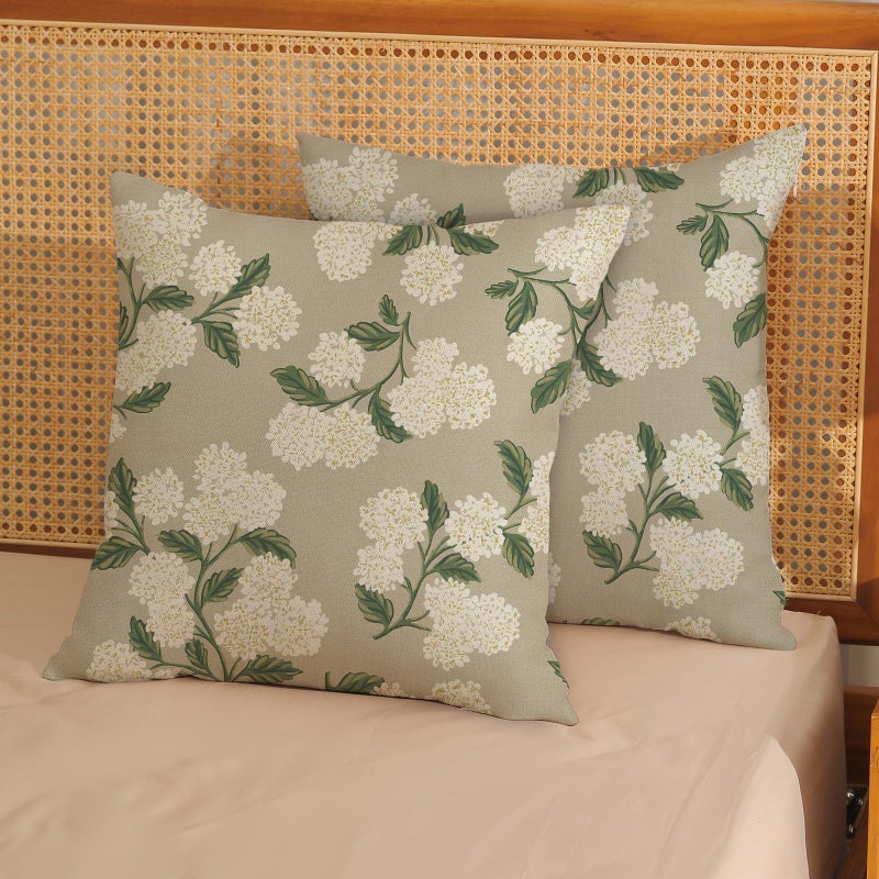 DAFENA Beige Spring Pillow Covers 18x18 Inch 2 Pcs Khaki Green Hydrangea Flower Decor Throw Pillows Vintage Floral Seasonal Summer Outdoor Decoration Pillowcase Linen Cushion Cover for Couch Sofa - Image 2